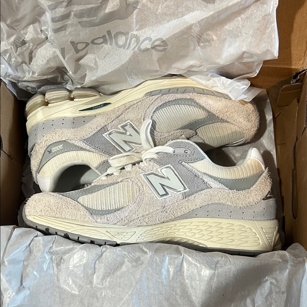 New Balance 2002R Cream and Gray Athletic Shoes